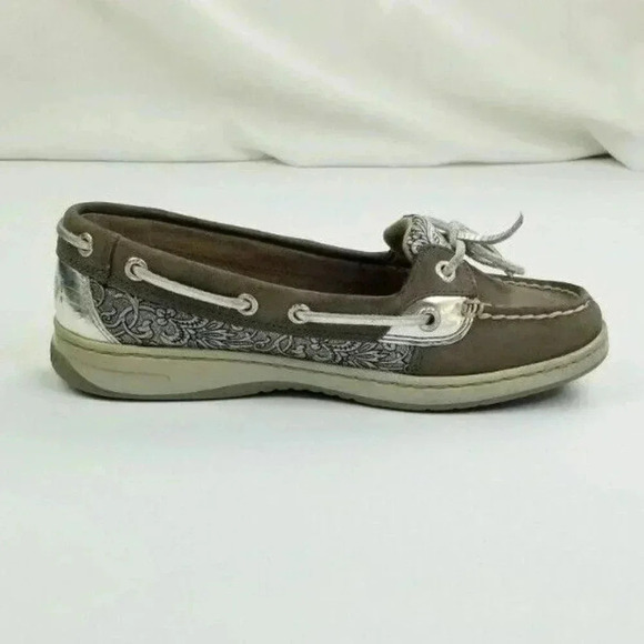 Sperry 6.5M Women's One Eye Brown Silver Paisley Pattern Non Marking Boat Shoes - Picture 2 of 12